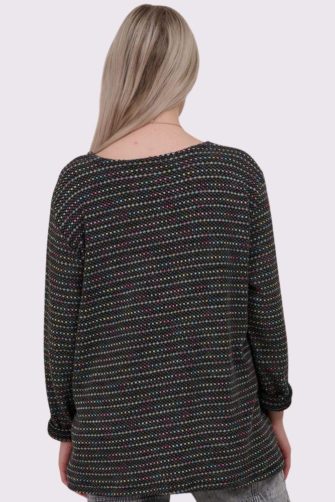 Multi Stripe Pattern Knitted Round Neck Necklace Jumper