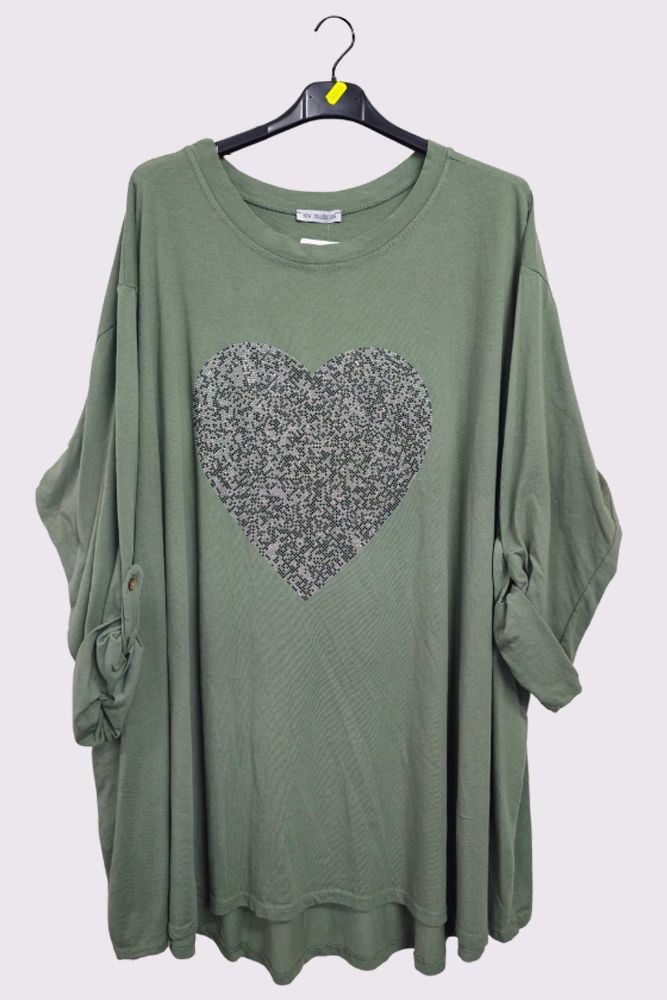 Sequin Heart Pattern Cotton Top