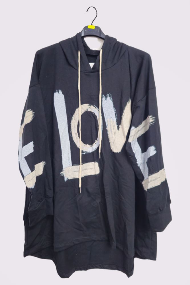 Love Graphic Hoodstring Hooded Top