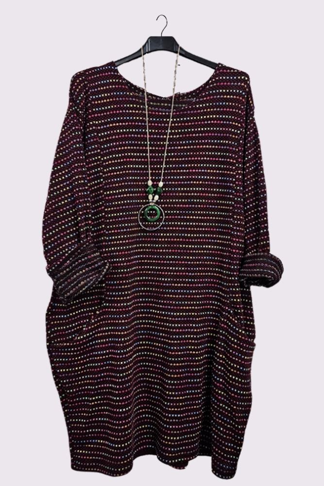 Multicoloured Stripes Front Pockets Necklace Dress