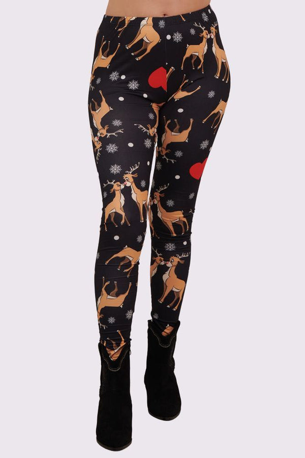 Ela Kissing Reindeer Print Xmas Legging