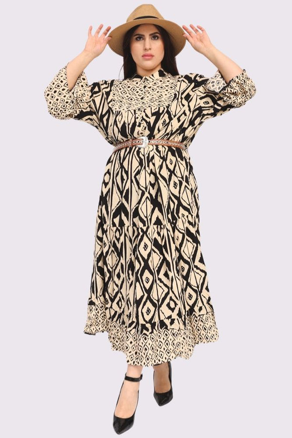 Geometric Print Button Up Oversized Dress