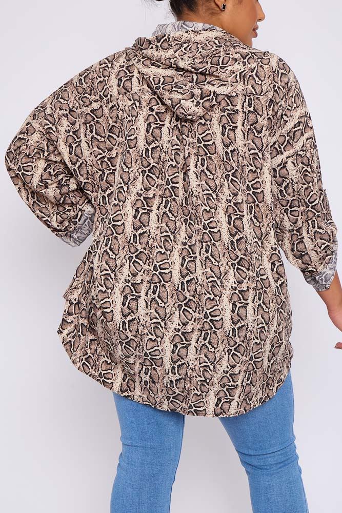 Zebra Print Pockets Drawstring Hoodie Shirt