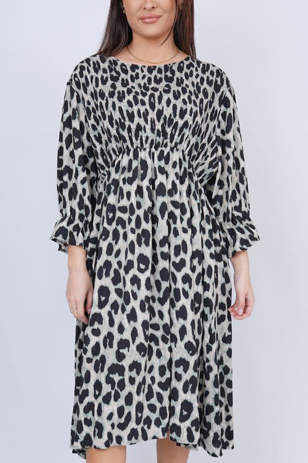 Leopard Print Shirred Dress