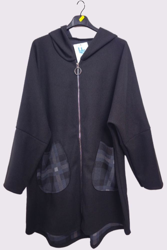 Plaid Pattern Zip Up Pockets Hooded Jacket