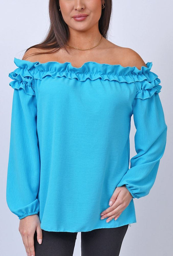 Plain Ruffle Neckline Top