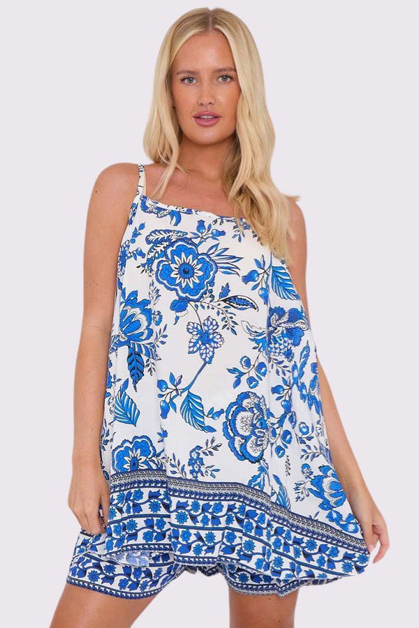 Floral Print Drawstring Waistband Strappy Co-Ord Set