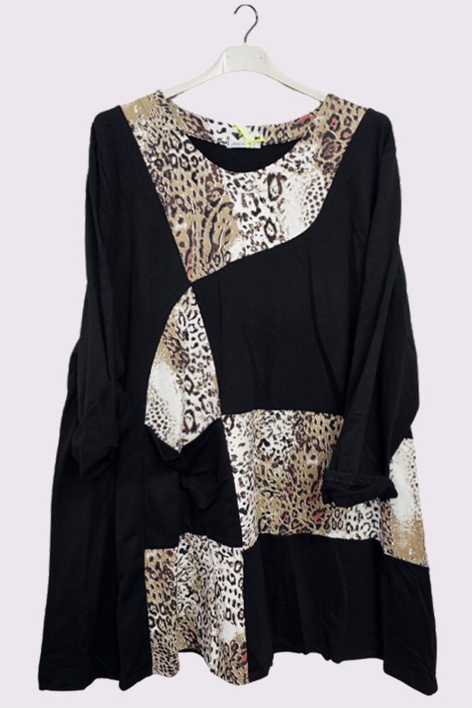 Leopard Patch Print Pockets Top