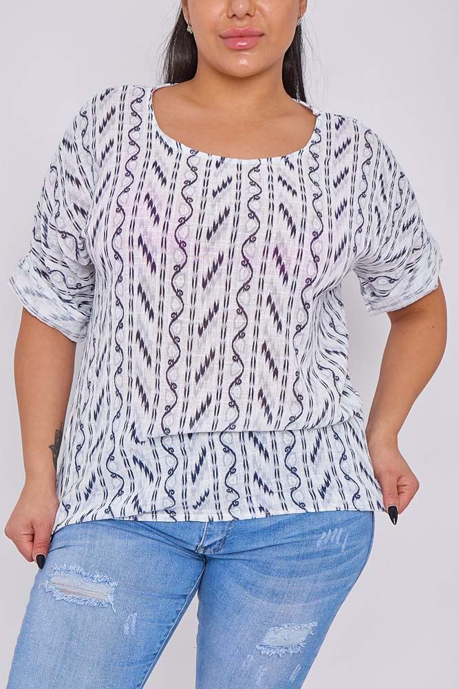Abstract Stripe Print Cotton Top
