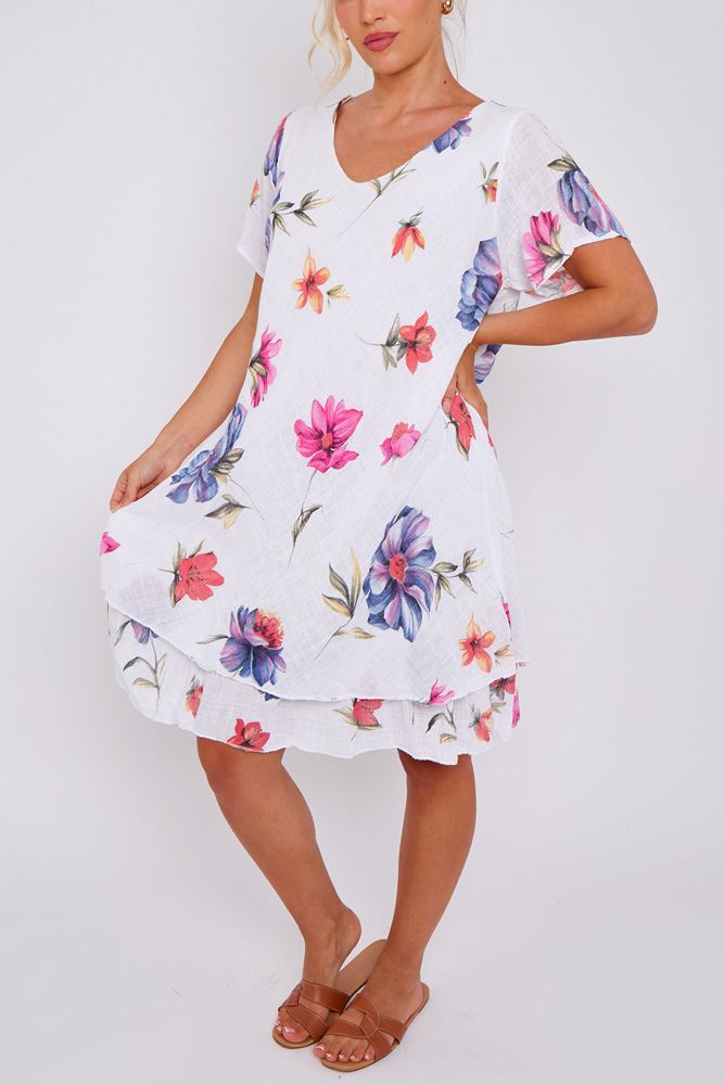 Floral Print Layered Hem Cotton Dress