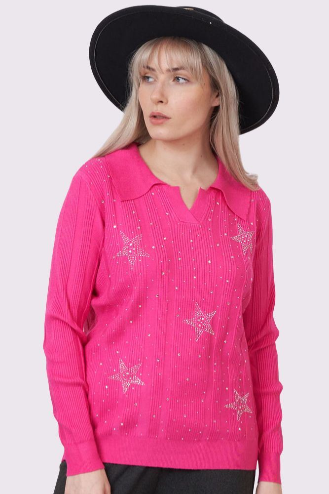 Diamante Star Pattern Knitted Top