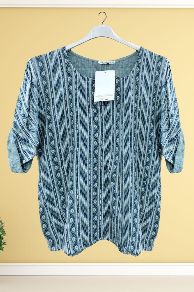 Abstract Stripe Print Cotton Top