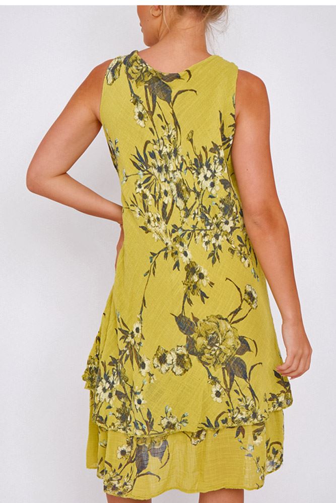 Floral Print Layered Hem Cotton Dress