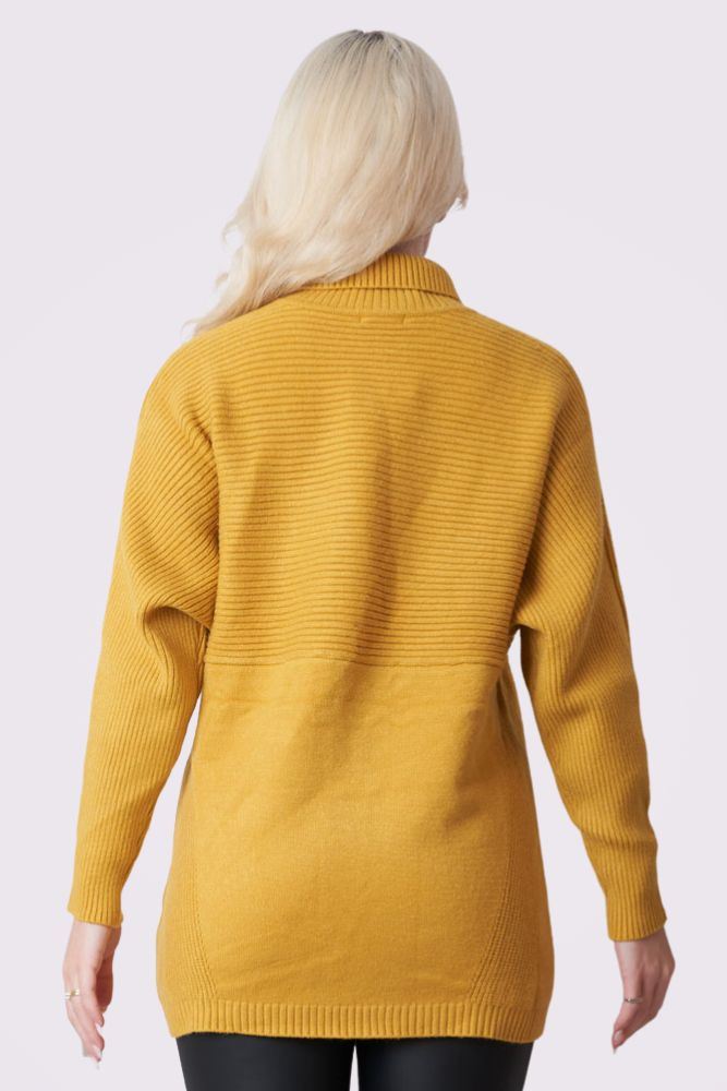 Plain Ribbed Collar Long Sleeve Jumper