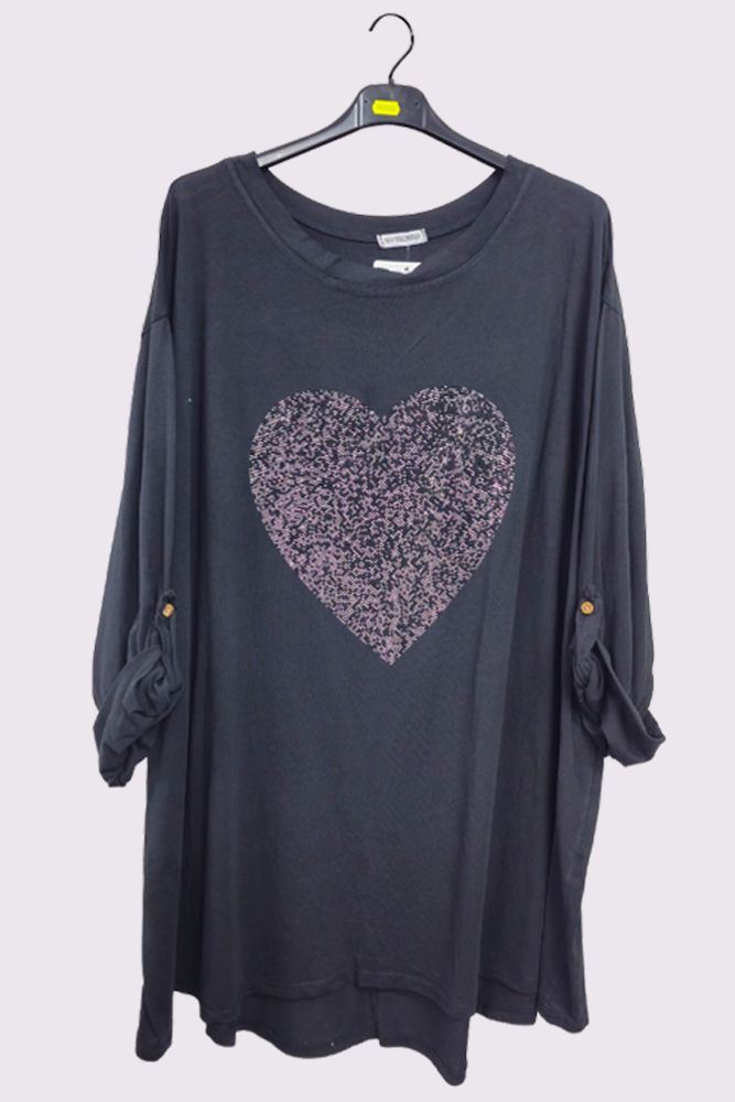 Sequin Heart Pattern Cotton Top