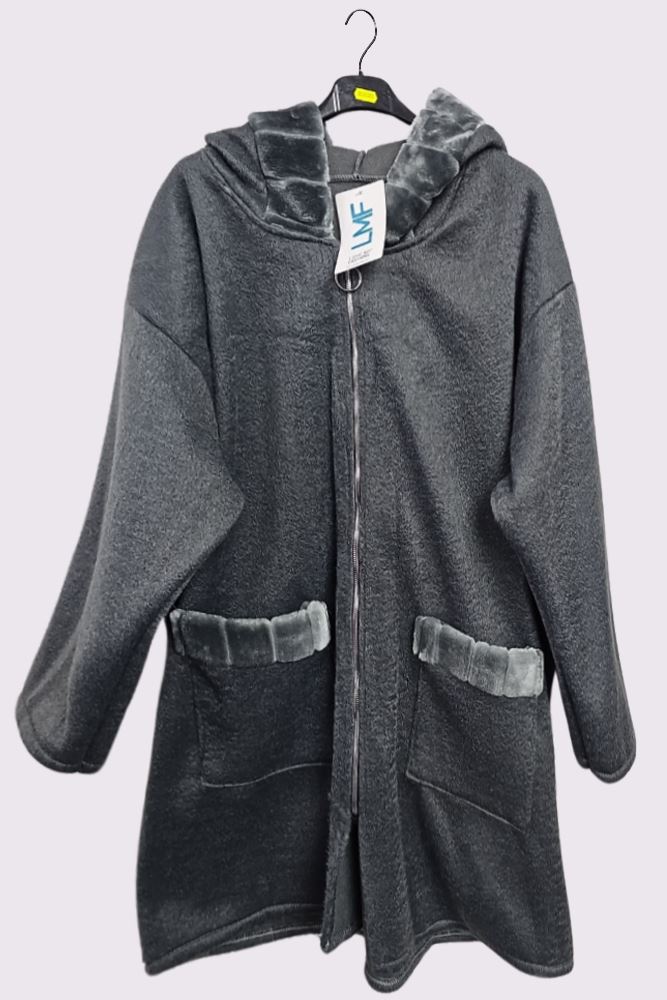 Plain Fluffy Zip Up Hooded Jacket