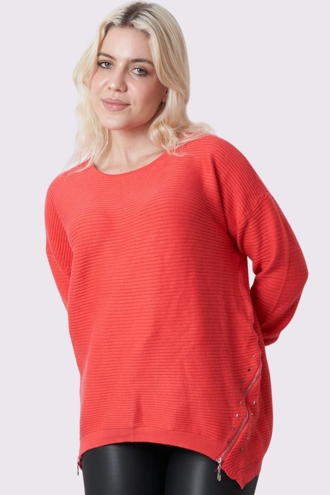 Plain Side Zip Detail Knit Top