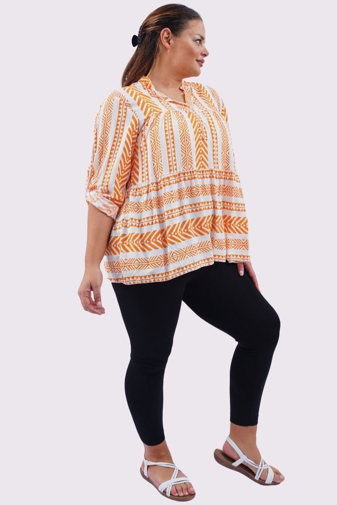 Geometric Print Collar Button Up Top