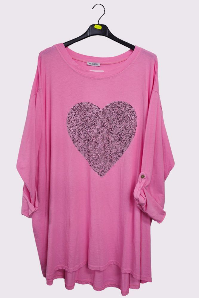 Sequin Heart Pattern Cotton Top