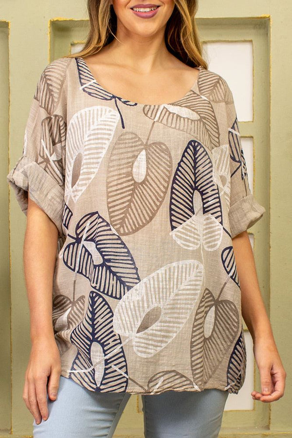 Leaf Print Cotton Top