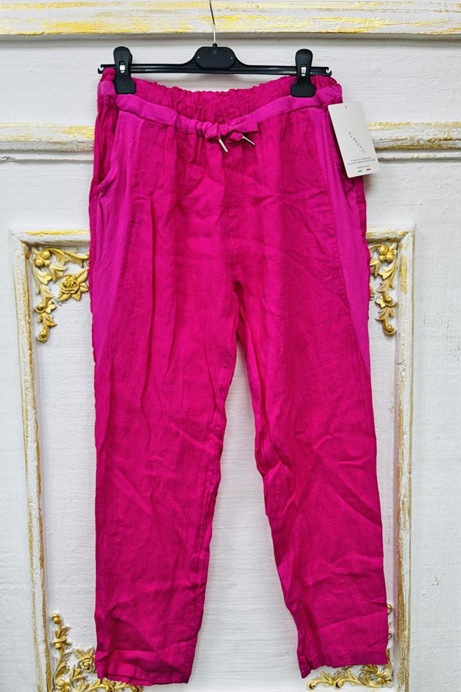 Plain Pockets Drawstring Waistband Linen Trousers