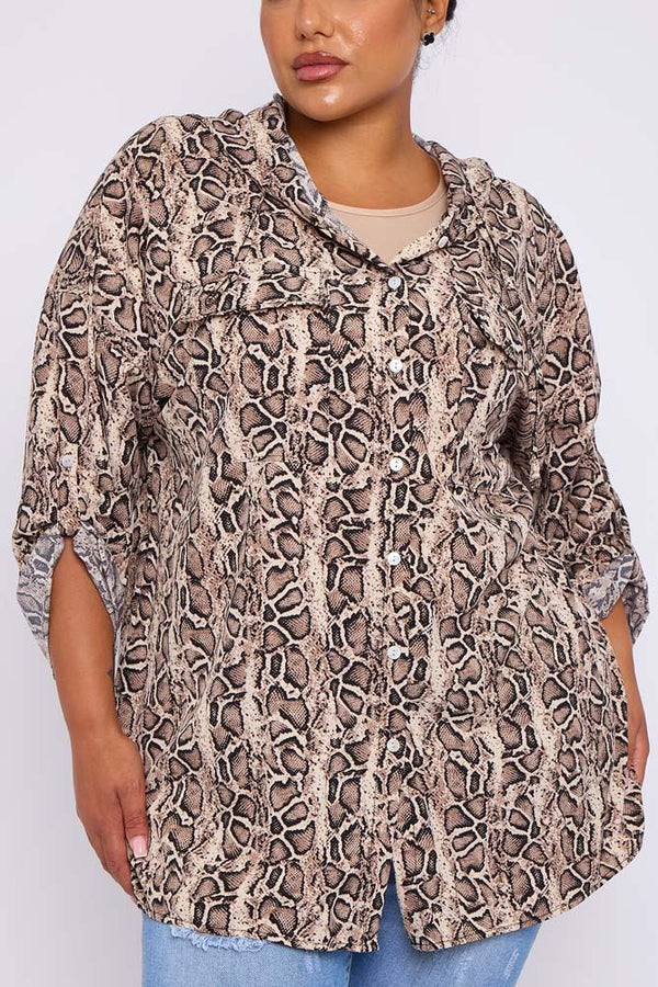 Zebra Print Pockets Drawstring Hoodie Shirt