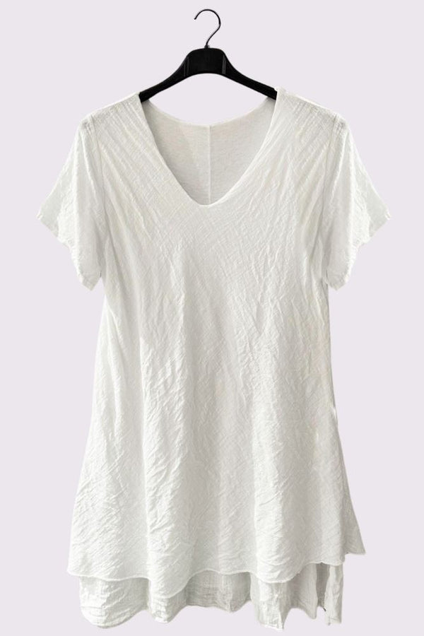 Plain Layered Hem Cotton Dress