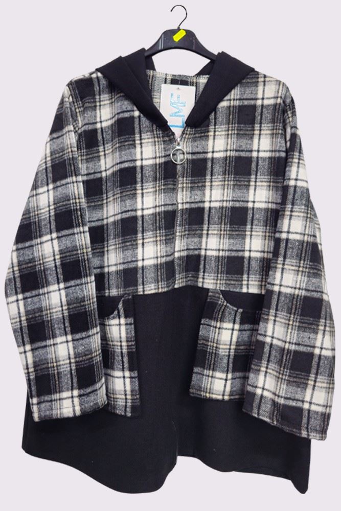 Plaid Pattern Pockets Hooded Jacket