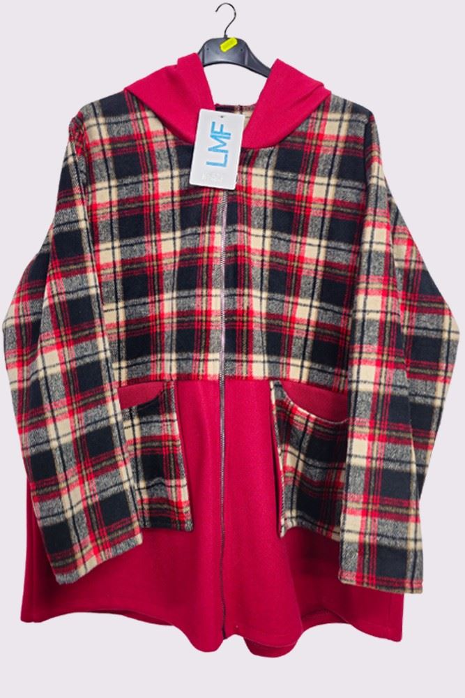 Plaid Pattern Pockets Hooded Jacket