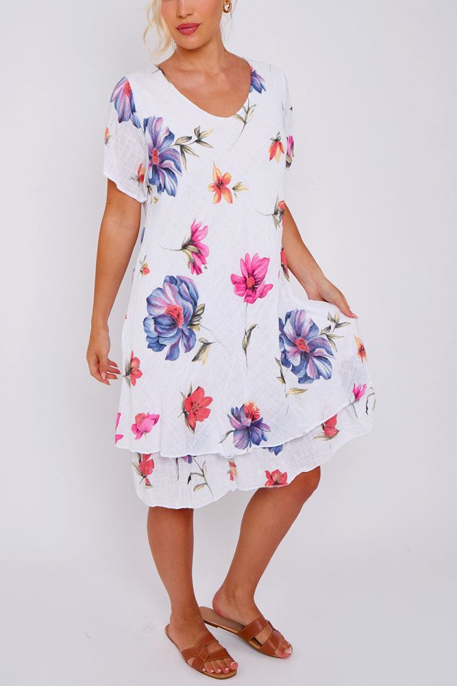 Floral Print Layered Hem Cotton Dress