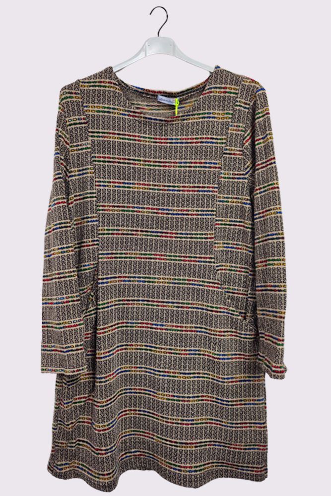 Multicoloured Stripes Front Pockets Long Sleeve Top