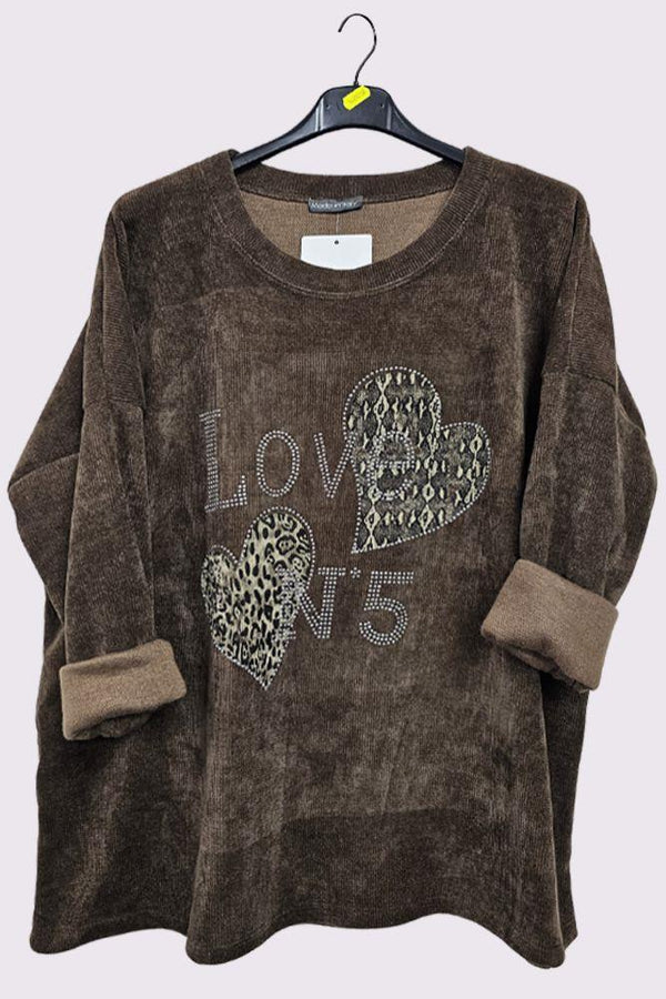 Corduroy Love N5 Diamante Detail Oversized Top