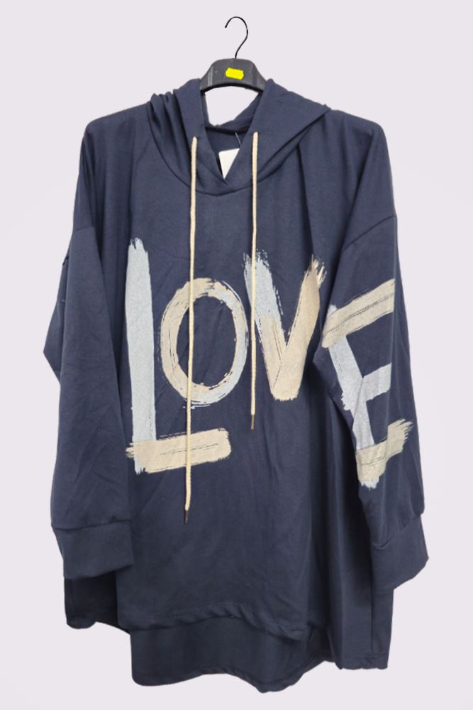 Love Graphic Hoodstring Hooded Top