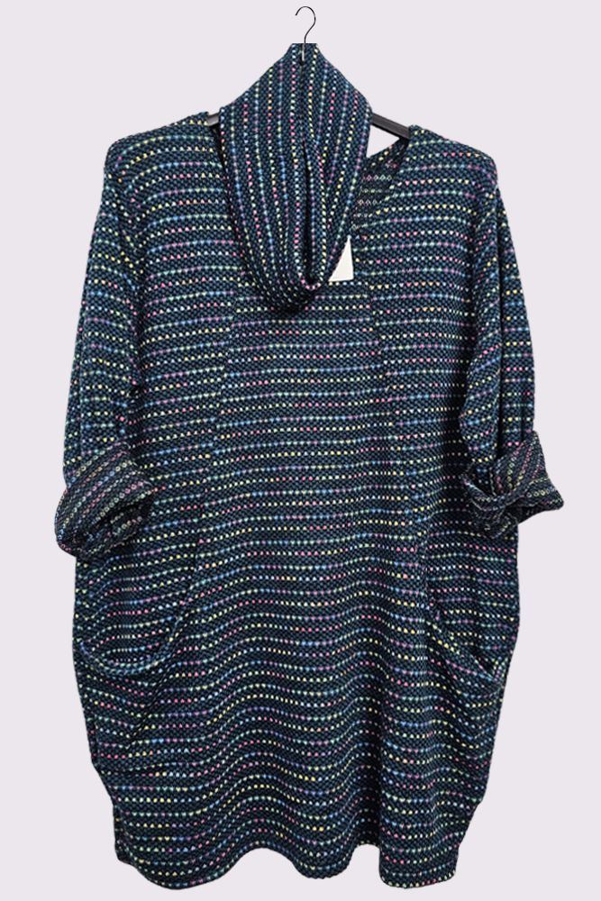 Multicoloured Stripes Matching Snood Scarf Dress