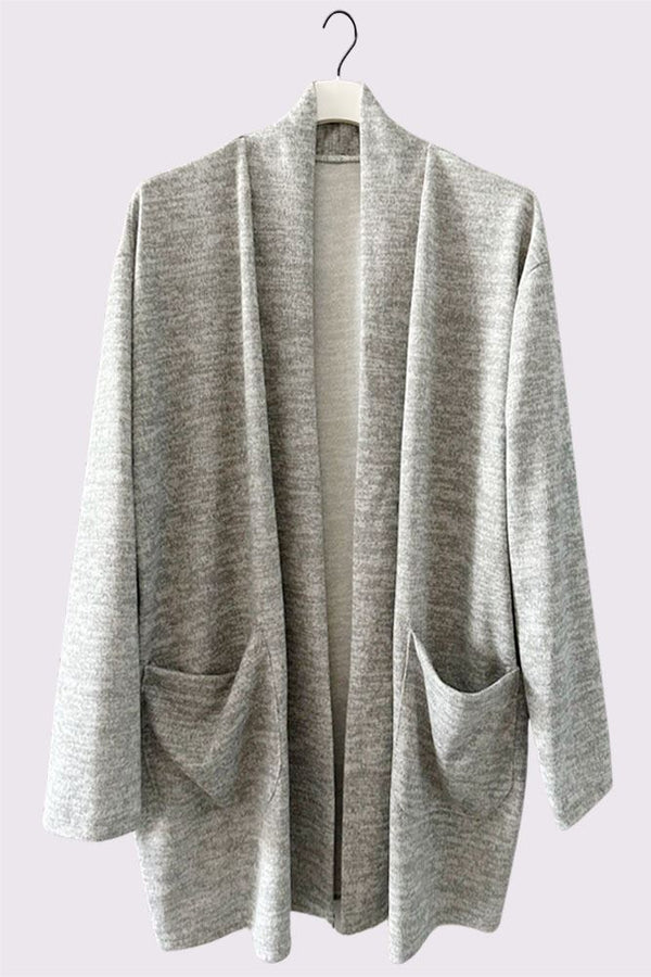 Plain Open Front Soft Feel Pockets Cardigan