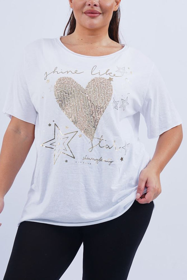 Tie Dye Sequin Heart Pattern Cotton Top