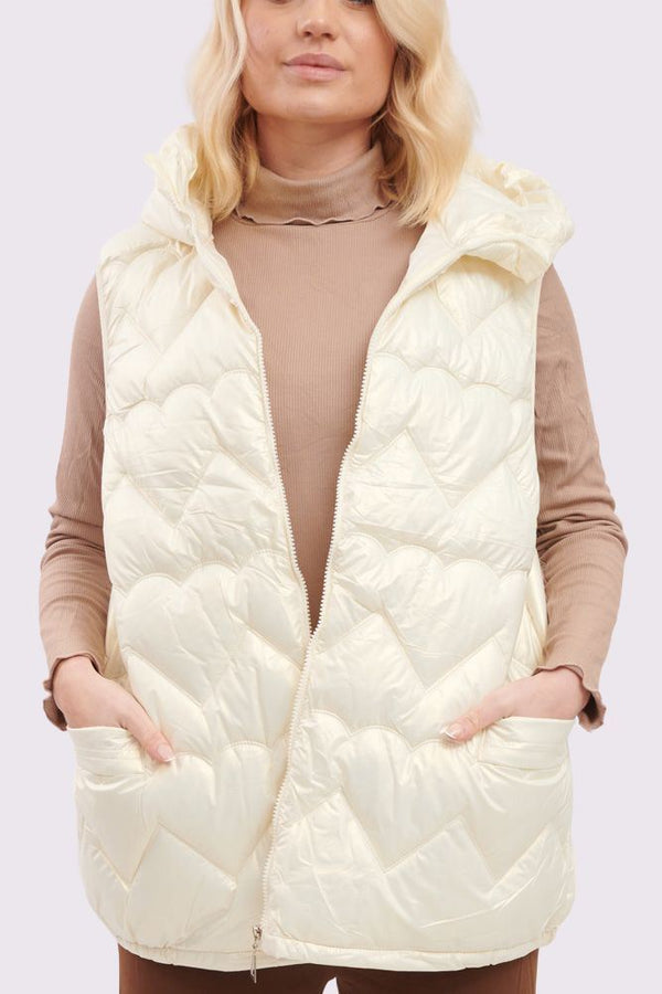 Heart Quilted Padded Zip Up Gilet