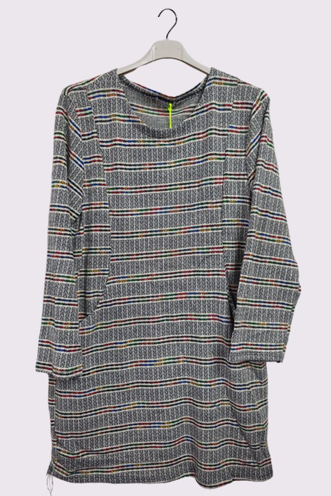 Multicoloured Stripes Front Pockets Long Sleeve Top