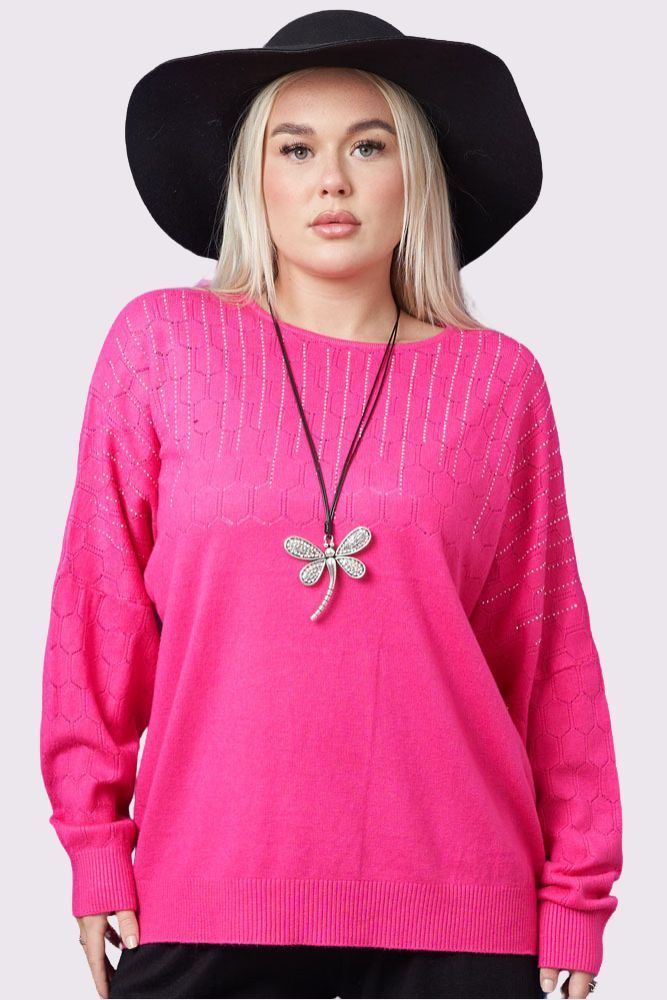 Diamante Cutwork Pattern Sof Knit Top