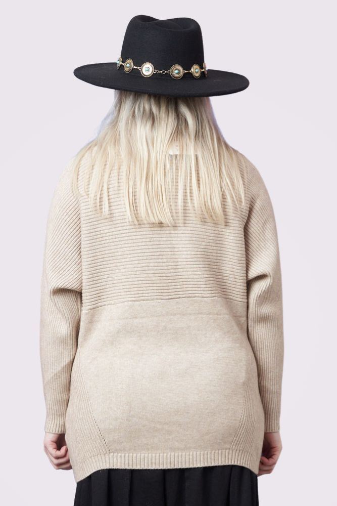 Plain Ribbed Collar Long Sleeve Jumper