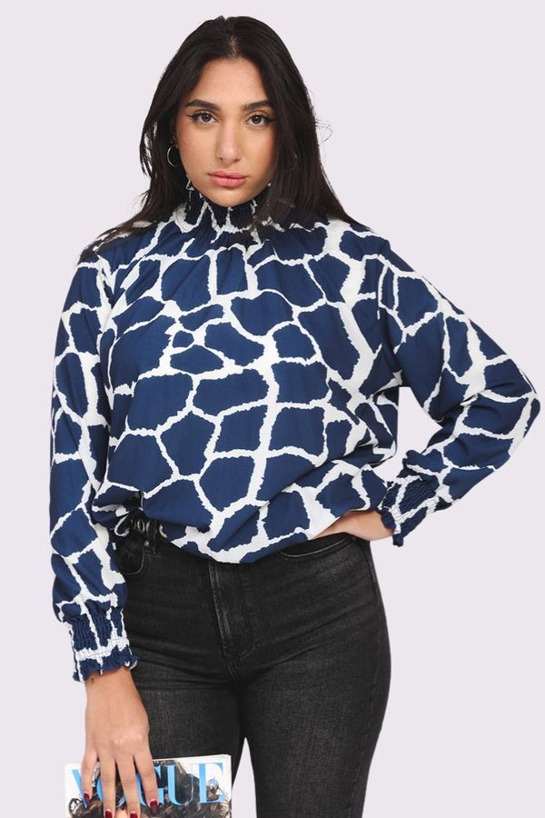 Zarafa Print Shirred Cuff Top