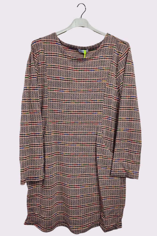 Multicoloured Stripes Front Pockets Long Sleeve Top