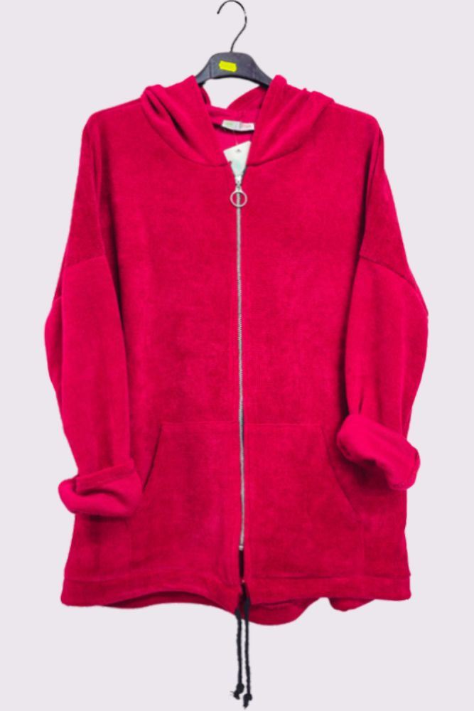 Plain Knit Drawstring Hem Hooded Jacket