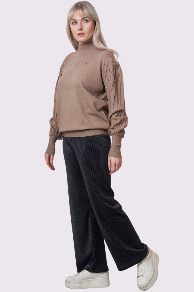 Beeded Embelished Ribbed Knitted Jumper