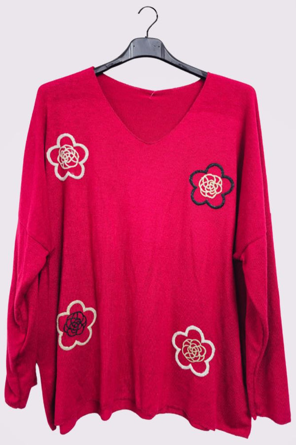 Flower Applique Soft Knit Top