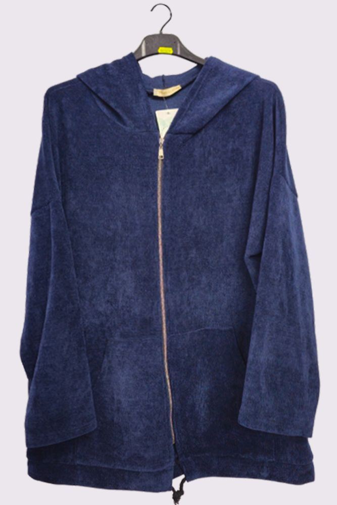 Plain Knit Drawstring Hem Hooded Jacket