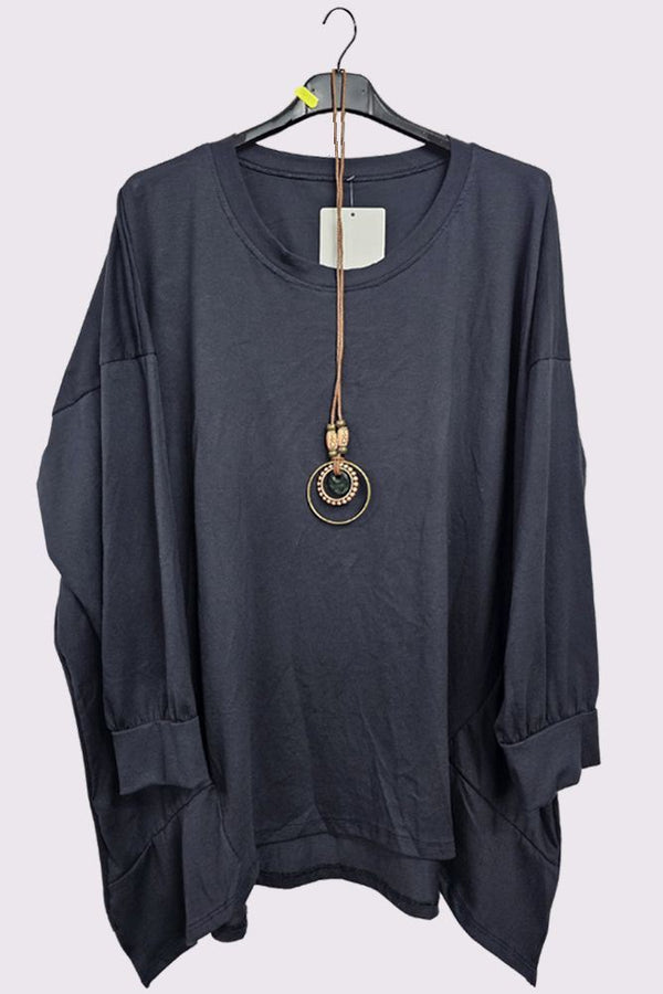 Asymmetric Hem Side Panel Cotton Necklace Top