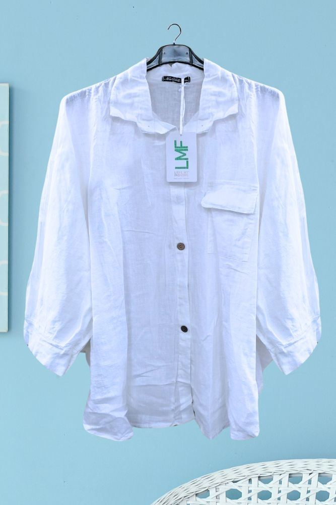 Plain Button Up Flap Pockets Linen Shirt