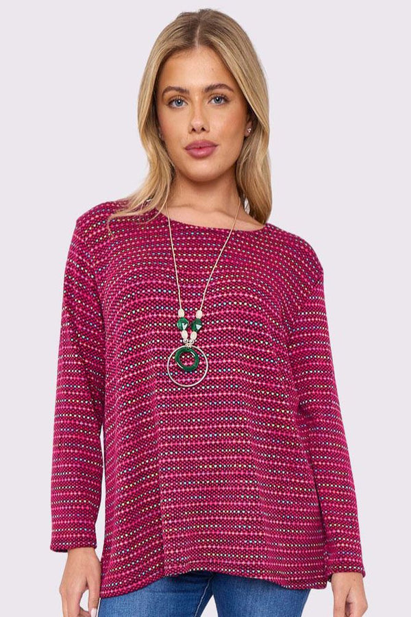 Multi Stripe Pattern Knitted Round Neck Necklace Jumper