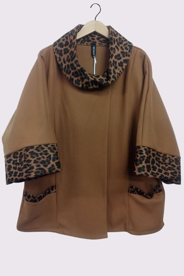 Leopard Print Collar Cuff Button Coat